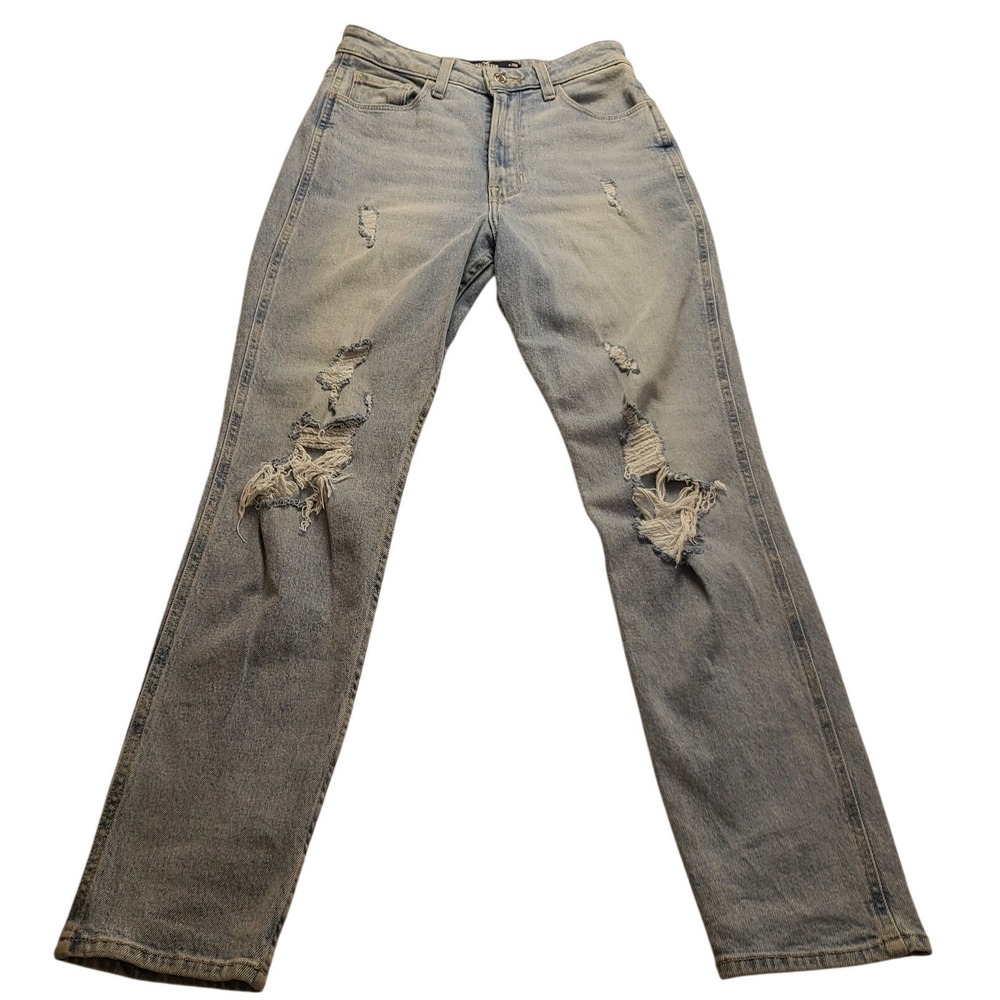 Hollister Ultra High-Rise Mom‎ Jeans Light Wash Distressed Vintage Stretch 3R